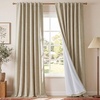 image:imageNICETOWN DIY Pinch Pleat Greige 100 Blackout Linen Curtains 96 inches Long Back TabRod PocketHook Belt Heavyweight Window Treatments White Liner for Bedroom 2 Panels W52 x L96Cream