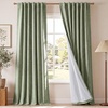 image:imageNICETOWN DIY Pinch Pleat Greige 100 Blackout Linen Curtains 96 inches Long Back TabRod PocketHook Belt Heavyweight Window Treatments White Liner for Bedroom 2 Panels W52 x L96Sage Green