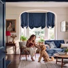 image:imageNICETOWN Farmhouse Buffalo Plaid 100 Blackout Ballon Shades Thermal Insulated Multi Hanging Ways Shade Short Rod Pocket Curtain for Kitchen Liftable Tier Roman Blind Taupe 34 W x 45 L 1 PanelGrid Pattern  Dark Blue  White