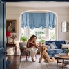 image:imageNICETOWN Farmhouse Buffalo Plaid 100 Blackout Ballon Shades Thermal Insulated Multi Hanging Ways Shade Short Rod Pocket Curtain for Kitchen Liftable Tier Roman Blind Taupe 34 W x 45 L 1 PanelGrid Pattern  Sea Blue  White