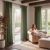 image:imageNICETOWN Olive Green Linen Plaid Bedroom Curtains Rod Pocket amp Back Tab Geometric Jacquard Thick Wovern Mudcloth Light Filtering Window Treatments for Home Decor W52 x L84 2 PanelsOlive Green