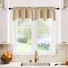 image:imageNICETOWN Blackout Kitchen Valances for Windows Black Floral Scalloped Decor for Living Room Bathroom Gold Foil Flower Shadow Printed Drapes 18 Inch Length with Rod Pocket W42L18 1 PanelBiscotti Beige