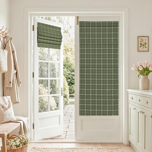 image:imageNICETOWN 100 Blackout Rustic Buffalo Plaid French Door Curtains No Drill Cordless Roman Shade with Tieback for Doors W24 x L64 Privacy amp Thermal Shade for Living Room Patio Glass 1 PC TaupePlaid  Olive Green  White