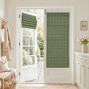 image:imageNICETOWN 100 Blackout Rustic Buffalo Plaid French Door Curtains No Drill Cordless Roman Shade with Tieback for Doors W24 x L64 Privacy amp Thermal Shade for Living Room Patio Glass 1 PC TaupeGrid Pattern  Olive Green  White