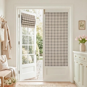 image:imageNICETOWN 100 Blackout Rustic Buffalo Plaid French Door Curtains No Drill Cordless Roman Shade with Tieback for Doors W24 x L64 Privacy amp Thermal Shade for Living Room Patio Glass 1 PC TaupePlaid  Taupe  White