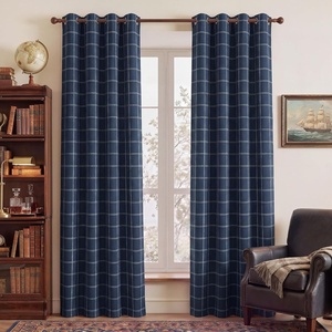 image:imageNICETOWN 100 Plaid Blackout Cabin Buffalo Gingham Curtains Living Room Checkered Patterned Thermal Insulated Taupe Grommet Room Darkening Curtains amp Rustic Drapes for Farmhouse 52W x 84L 2 PanelsGrid Pattern  Dark Blue  White