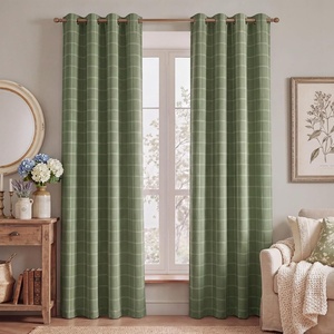 image:imageNICETOWN 100 Plaid Blackout Cabin Buffalo Gingham Curtains Living Room Checkered Patterned Thermal Insulated Taupe Grommet Room Darkening Curtains amp Rustic Drapes for Farmhouse 52W x 84L 2 PanelsGrid Pattern  Olive Green  White