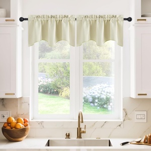 image:imageNICETOWN Blackout Kitchen Valances for Windows Black Floral Scalloped Decor for Living Room Bathroom Gold Foil Flower Shadow Printed Drapes 18 Inch Length with Rod Pocket W42L18 1 PanelLight Beige
