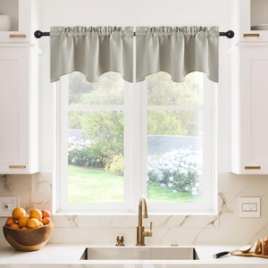 image:imageNICETOWN Blackout Kitchen Valances for Windows Black Floral Scalloped Decor for Living Room Bathroom Gold Foil Flower Shadow Printed Drapes 18 Inch Length with Rod Pocket W42L18 1 PanelNatural