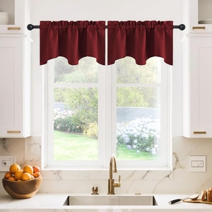 image:imageNICETOWN Blackout Kitchen Valances for Windows Black Floral Scalloped Decor for Living Room Bathroom Gold Foil Flower Shadow Printed Drapes 18 Inch Length with Rod Pocket W42L18 1 PanelBurgundy Red
