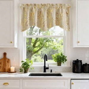 image:imageNICETOWN Blackout Kitchen Valances for Windows Black Floral Scalloped Decor for Living Room Bathroom Gold Foil Flower Shadow Printed Drapes 18 Inch Length with Rod Pocket W42L18 1 PanelFloral Print Light Beige