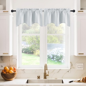 image:imageNICETOWN Blackout Kitchen Valances for Windows Black Floral Scalloped Decor for Living Room Bathroom Gold Foil Flower Shadow Printed Drapes 18 Inch Length with Rod Pocket W42L18 1 PanelGreyish White