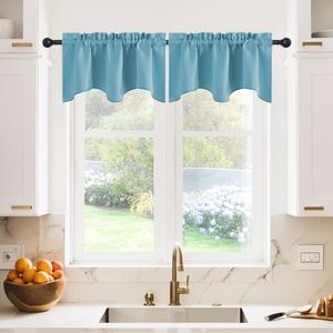 image:imageNICETOWN Blackout Kitchen Valances for Windows Black Floral Scalloped Decor for Living Room Bathroom Gold Foil Flower Shadow Printed Drapes 18 Inch Length with Rod Pocket W42L18 1 PanelTeal Blue