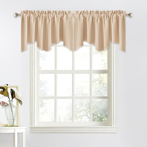 image:imageNICETOWN Blackout Kitchen Valances for Windows Black Floral Scalloped Decor for Living Room Bathroom Gold Foil Flower Shadow Printed Drapes 18 Inch Length with Rod Pocket W42L18 1 PanelCream Beige