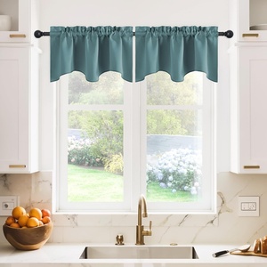 image:imageNICETOWN Blackout Kitchen Valances for Windows Black Floral Scalloped Decor for Living Room Bathroom Gold Foil Flower Shadow Printed Drapes 18 Inch Length with Rod Pocket W42L18 1 PanelGreyish Blue