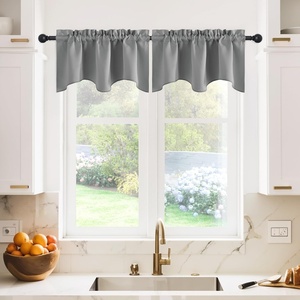 image:imageNICETOWN Blackout Kitchen Valances for Windows Black Floral Scalloped Decor for Living Room Bathroom Gold Foil Flower Shadow Printed Drapes 18 Inch Length with Rod Pocket W42L18 1 PanelSilver Grey