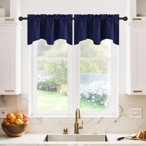 image:imageNICETOWN Blackout Kitchen Valances for Windows Black Floral Scalloped Decor for Living Room Bathroom Gold Foil Flower Shadow Printed Drapes 18 Inch Length with Rod Pocket W42L18 1 PanelNavy Blue