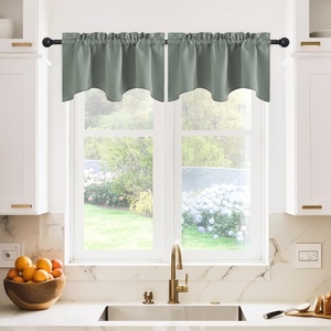image:imageNICETOWN Blackout Kitchen Valances for Windows Black Floral Scalloped Decor for Living Room Bathroom Gold Foil Flower Shadow Printed Drapes 18 Inch Length with Rod Pocket W42L18 1 PanelSage Green