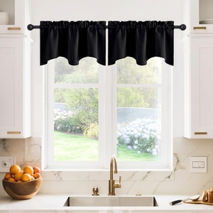 image:imageNICETOWN Blackout Kitchen Valances for Windows Black Floral Scalloped Decor for Living Room Bathroom Gold Foil Flower Shadow Printed Drapes 18 Inch Length with Rod Pocket W42L18 1 PanelBlack
