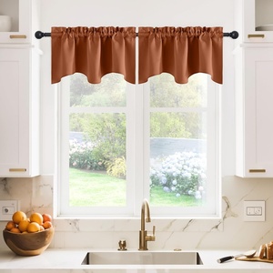 image:imageNICETOWN Blackout Kitchen Valances for Windows Black Floral Scalloped Decor for Living Room Bathroom Gold Foil Flower Shadow Printed Drapes 18 Inch Length with Rod Pocket W42L18 1 PanelBurnt Orange