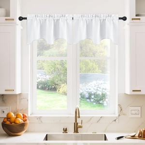image:imageNICETOWN Blackout Kitchen Valances for Windows Black Floral Scalloped Decor for Living Room Bathroom Gold Foil Flower Shadow Printed Drapes 18 Inch Length with Rod Pocket W42L18 1 PanelPure White