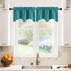 image:imageNICETOWN Blackout Kitchen Valances for Windows Black Floral Scalloped Decor for Living Room Bathroom Gold Foil Flower Shadow Printed Drapes 18 Inch Length with Rod Pocket W42L18 1 PanelPeacock Teal