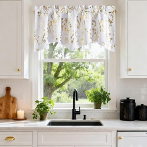 image:imageNICETOWN Blackout Kitchen Valances for Windows Black Floral Scalloped Decor for Living Room Bathroom Gold Foil Flower Shadow Printed Drapes 18 Inch Length with Rod Pocket W42L18 1 PanelFloral Print White