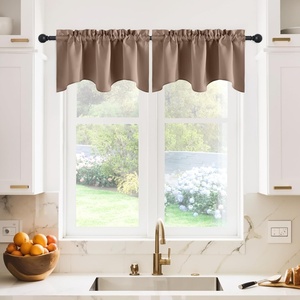 image:imageNICETOWN Blackout Kitchen Valances for Windows Black Floral Scalloped Decor for Living Room Bathroom Gold Foil Flower Shadow Printed Drapes 18 Inch Length with Rod Pocket W42L18 1 PanelCappuccino