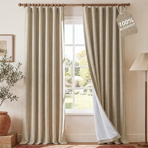 image:imageNICETOWN DIY Pinch Pleat Greige 100 Blackout Linen Curtains 96 inches Long Back TabRod PocketHook Belt Heavyweight Window Treatments White Liner for Bedroom 2 Panels W52 x L96Beige
