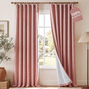 image:imageNICETOWN DIY Pinch Pleat Greige 100 Blackout Linen Curtains 96 inches Long Back TabRod PocketHook Belt Heavyweight Window Treatments White Liner for Bedroom 2 Panels W52 x L96Pink