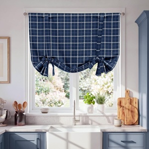 image:imageNICETOWN Farmhouse Buffalo Plaid 100 Blackout Ballon Shades Thermal Insulated Multi Hanging Ways Shade Short Rod Pocket Curtain for Kitchen Liftable Tier Roman Blind Taupe 34 W x 45 L 1 PanelPlaid  Dark Blue  White