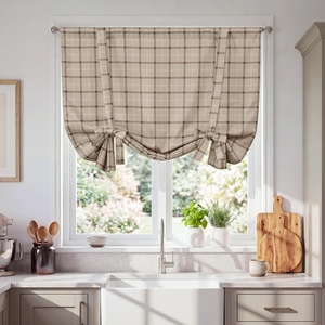 image:imageNICETOWN Farmhouse Buffalo Plaid 100 Blackout Ballon Shades Thermal Insulated Multi Hanging Ways Shade Short Rod Pocket Curtain for Kitchen Liftable Tier Roman Blind Taupe 34 W x 45 L 1 PanelPlaid  Taupe  White