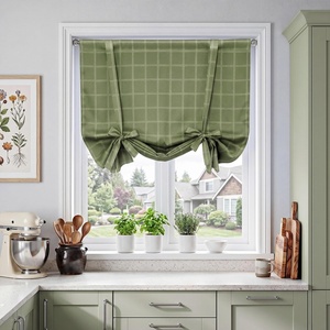 image:imageNICETOWN Farmhouse Buffalo Plaid 100 Blackout Ballon Shades Thermal Insulated Multi Hanging Ways Shade Short Rod Pocket Curtain for Kitchen Liftable Tier Roman Blind Taupe 34 W x 45 L 1 PanelGrid Pattern  Olive Green  White