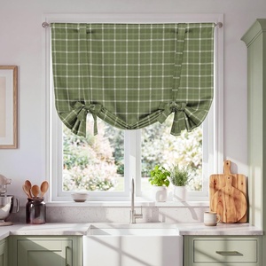 image:imageNICETOWN Farmhouse Buffalo Plaid 100 Blackout Ballon Shades Thermal Insulated Multi Hanging Ways Shade Short Rod Pocket Curtain for Kitchen Liftable Tier Roman Blind Taupe 34 W x 45 L 1 PanelPlaid  Olive Green  White