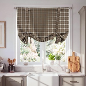 image:imageNICETOWN Farmhouse Buffalo Plaid 100 Blackout Ballon Shades Thermal Insulated Multi Hanging Ways Shade Short Rod Pocket Curtain for Kitchen Liftable Tier Roman Blind Taupe 34 W x 45 L 1 PanelPlaid  Brown  White