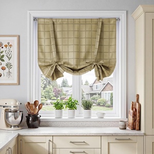 image:imageNICETOWN Farmhouse Buffalo Plaid 100 Blackout Ballon Shades Thermal Insulated Multi Hanging Ways Shade Short Rod Pocket Curtain for Kitchen Liftable Tier Roman Blind Taupe 34 W x 45 L 1 PanelGrid Pattern  Burlap  White