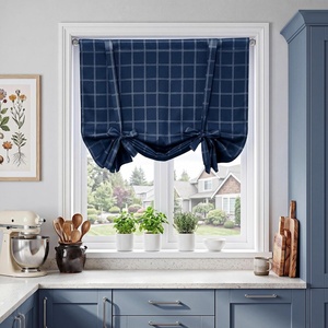 image:imageNICETOWN Farmhouse Buffalo Plaid 100 Blackout Ballon Shades Thermal Insulated Multi Hanging Ways Shade Short Rod Pocket Curtain for Kitchen Liftable Tier Roman Blind Taupe 34 W x 45 L 1 PanelGrid Pattern  Dark Blue  White