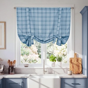 image:imageNICETOWN Farmhouse Buffalo Plaid 100 Blackout Ballon Shades Thermal Insulated Multi Hanging Ways Shade Short Rod Pocket Curtain for Kitchen Liftable Tier Roman Blind Taupe 34 W x 45 L 1 PanelPlaid  Sea Blue  White