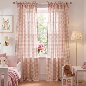image:imageNICETOWN Gingham Light Pink Curtains for Girls Room 84 Long with Adjustable Top Ties Classic Buffalo Check Linen Textured Drapes Sweet Pink amp White Plaid French Country Decor 52 Wide 2 PanelsLight Filtering  Gingham  Light Pink