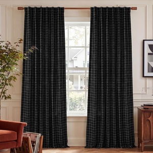 image:imageNICETOWN Olive Green Linen Plaid Bedroom Curtains Rod Pocket amp Back Tab Geometric Jacquard Thick Wovern Mudcloth Light Filtering Window Treatments for Home Decor W52 x L84 2 PanelsBlack