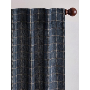 image:imageNICETOWN Olive Green Linen Plaid Bedroom Curtains Rod Pocket amp Back Tab Geometric Jacquard Thick Wovern Mudcloth Light Filtering Window Treatments for Home Decor W52 x L84 2 PanelsDusty Blue