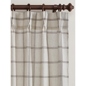 image:imageNICETOWN Pinch Pleated Blue Plaid Curtains 2 Panels W40 x L84 in Linen Blend Light Filtering Privacy Draperies with Grid Tartan Pattern Premium Curtains for Living Room Dining Room with HooksLinen White