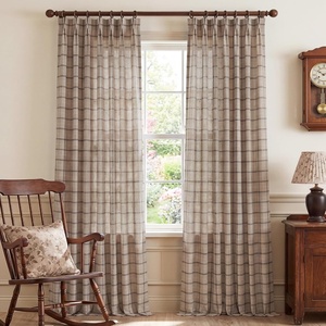 image:imageNICETOWN Pinch Pleated Blue Plaid Curtains 2 Panels W40 x L84 in Linen Blend Light Filtering Privacy Draperies with Grid Tartan Pattern Premium Curtains for Living Room Dining Room with HooksTan