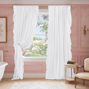 image:imageNICETOWN White Ruffle Shabby Chic Curtains 84 inch Long Rod Pocket Privacy with Some Soft Light Filtering French Country Flowy Drapes for Living RoomFarmhouseBedroom 2 Panels104 WideWhite