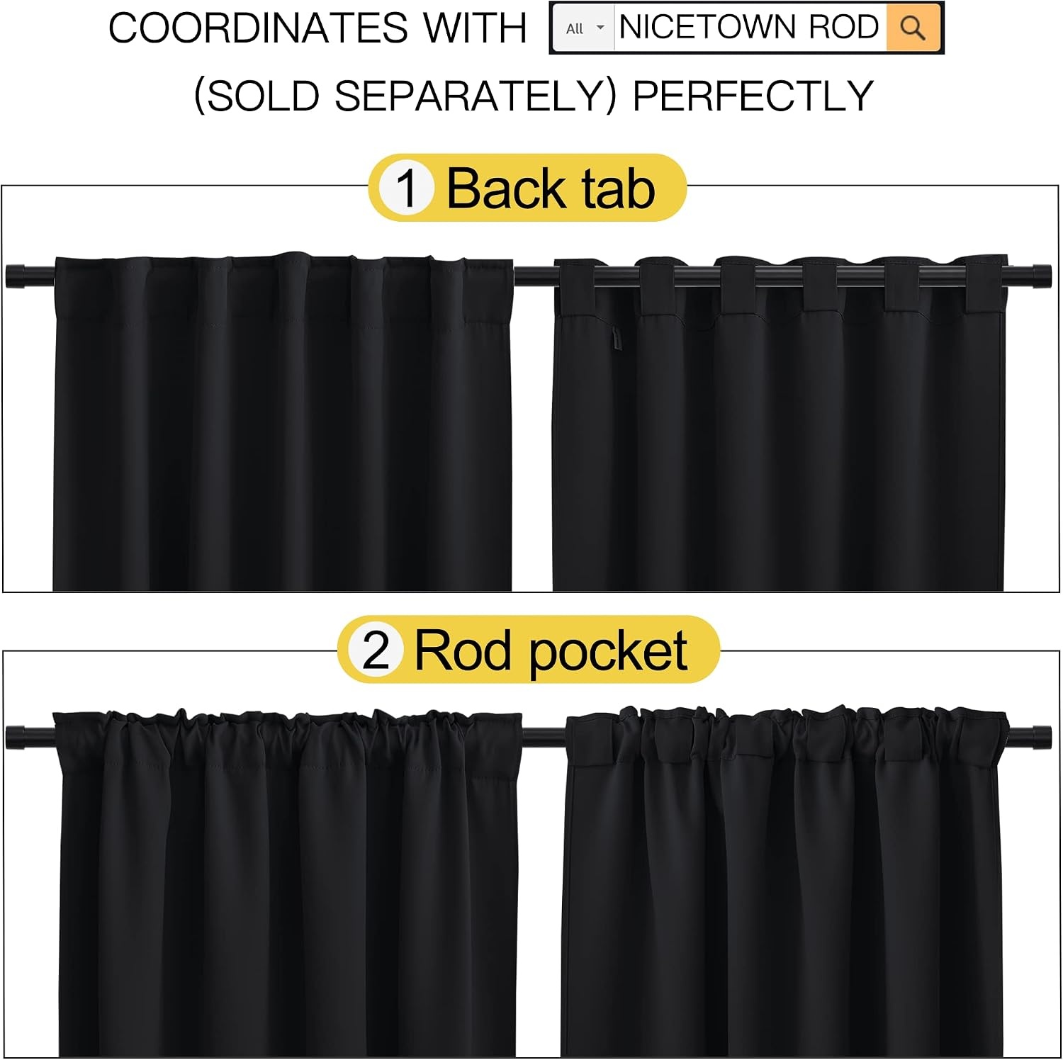 image:imageNICETOWN Halloween Short Curtains for Kitchen Window  Black Color W42 x L40 Double Panels Home Decoration Light Blocking Thermal Insulated Blackout Rod Pocket amp Back Loop Draperies for Cupboard