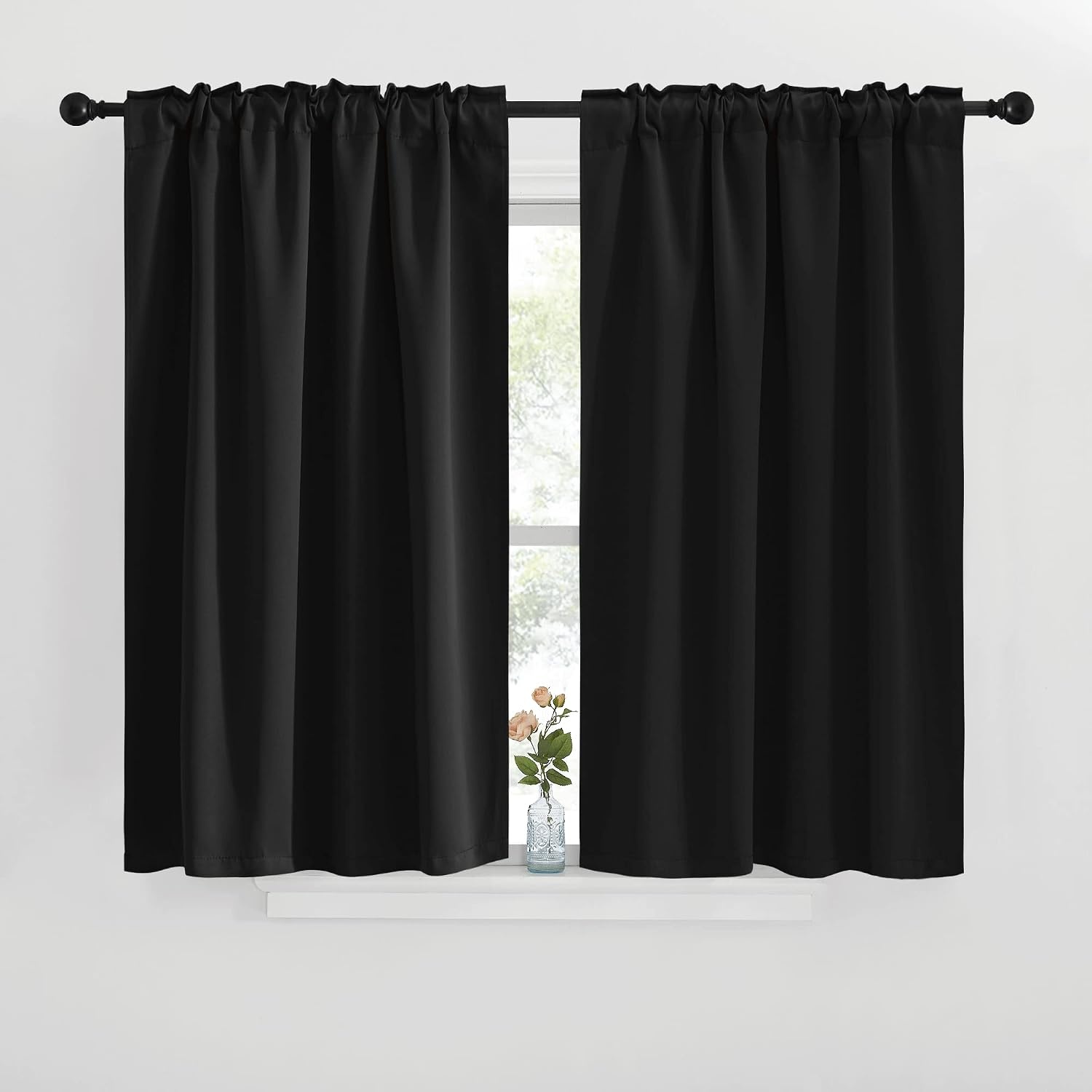 image:imageNICETOWN Halloween Short Curtains for Kitchen Window  Black Color W42 x L40 Double Panels Home Decoration Light Blocking Thermal Insulated Blackout Rod Pocket amp Back Loop Draperies for Cupboard