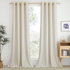 image:imageNICETOWN Semi Sheer Linen Burlap Curtains for Windows 96 inch Length 2 Panels Grommet Semi Sheer Balance Privacy Added with Light Filtering Vertical Drapes for BedroomLiving Room W55 x L96Natural