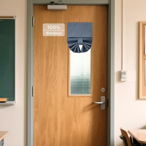 image:imageNICETOWN Lockdown Shade Classroom Curtains Privacy Small Window Curtains 8 x 36 Inch Long French Front Door Shades Tie Up Shades Window Coverings 1 Panel Olive GreenStone Blue