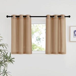 image:imageNICETOWN Semi Sheer Linen Burlap Curtains for Windows 96 inch Length 2 Panels Grommet Semi Sheer Balance Privacy Added with Light Filtering Vertical Drapes for BedroomLiving Room W55 x L96Camel