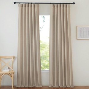 image:imageNICETOWN Semi Sheer Linen Burlap Curtains for Windows 96 inch Length 2 Panels Grommet Semi Sheer Balance Privacy Added with Light Filtering Vertical Drapes for BedroomLiving Room W55 x L96Hook Belt Camel